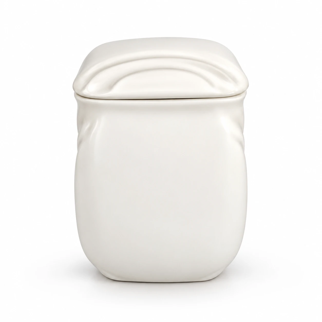 Urna in ceramica bianca dalla forma morbida